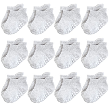 Hudson Baby Unisex Baby Non-Skid No-Show Socks, Gray, 6-12 Months