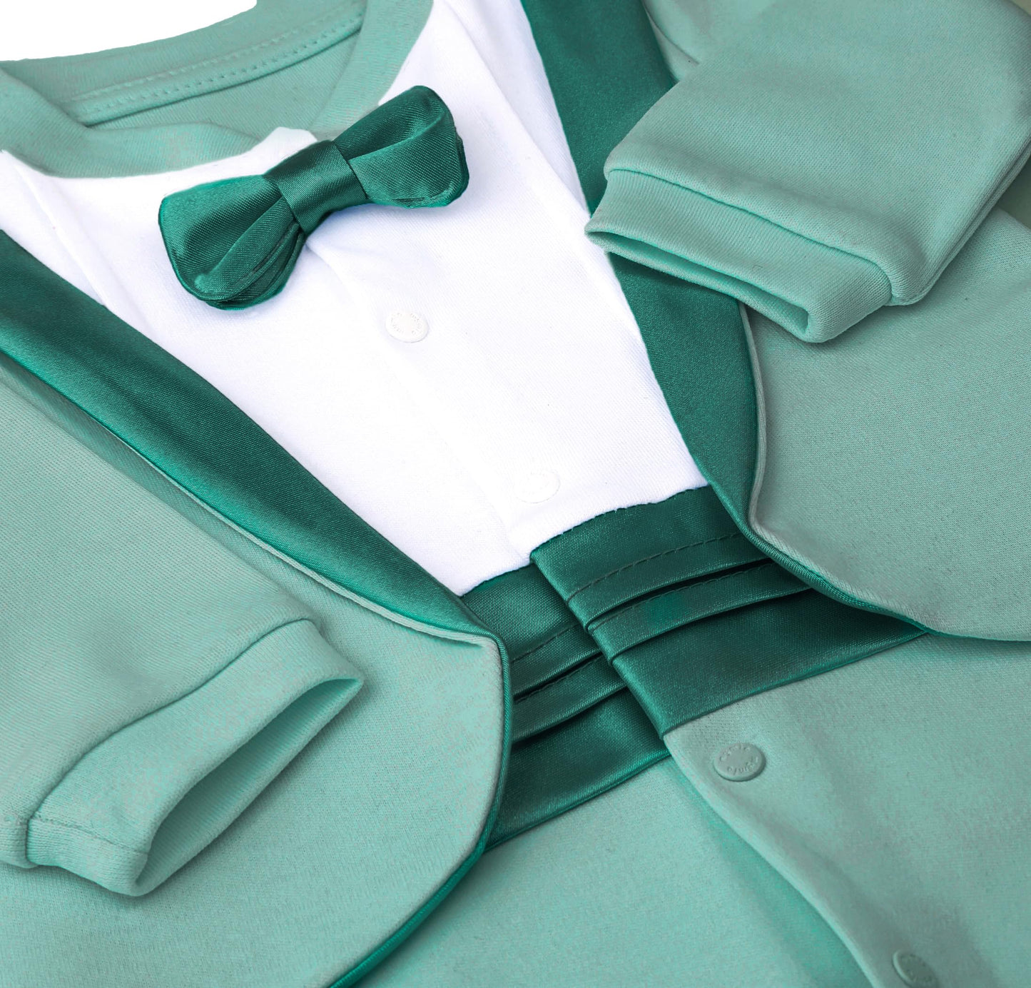 Lilax Baby Boy Gentleman Tuxedo Footie Christmas Holiday Outfit With Bow Tie (6 Months, Seafoam)