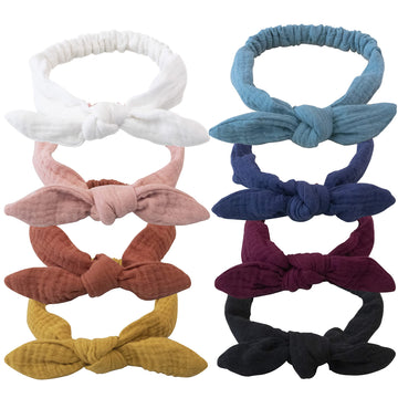 Xima Headbands For Girls, 8Pcs Cotton Rabbit Ears Hairbands For Toddlers Teens Children, Removable Rabbit Ear Bows Kids Hair Acc