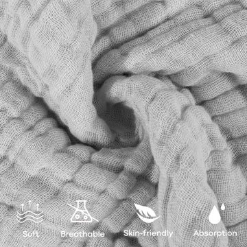 Yoofoss Muslin Baby Washcloths 100% Cotton Face Towels 6 Pack Wash Cloths For Baby 12X12In Soft And Absorbent Baby Wipes (Grey)