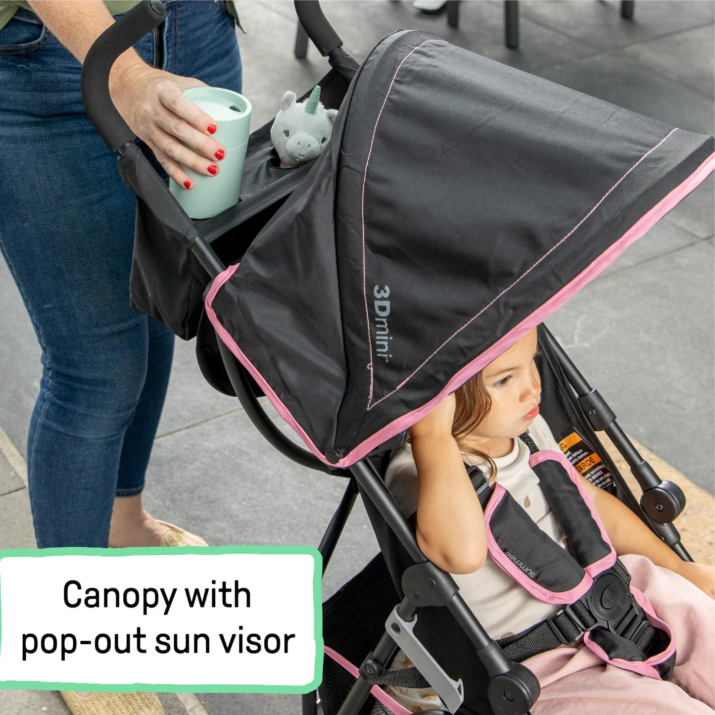 Summer Infant 3Dmini Convenience Stroller, Pink - Lightweight Stroller With Compact Fold, Multi-Position Recline, Canopy With Po