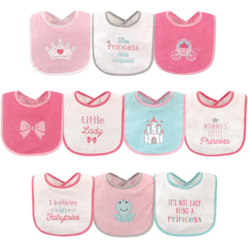 Luvable Friends Unisex Baby Cotton Terry Drooler Bibs With Peva Back, Princess, One Size