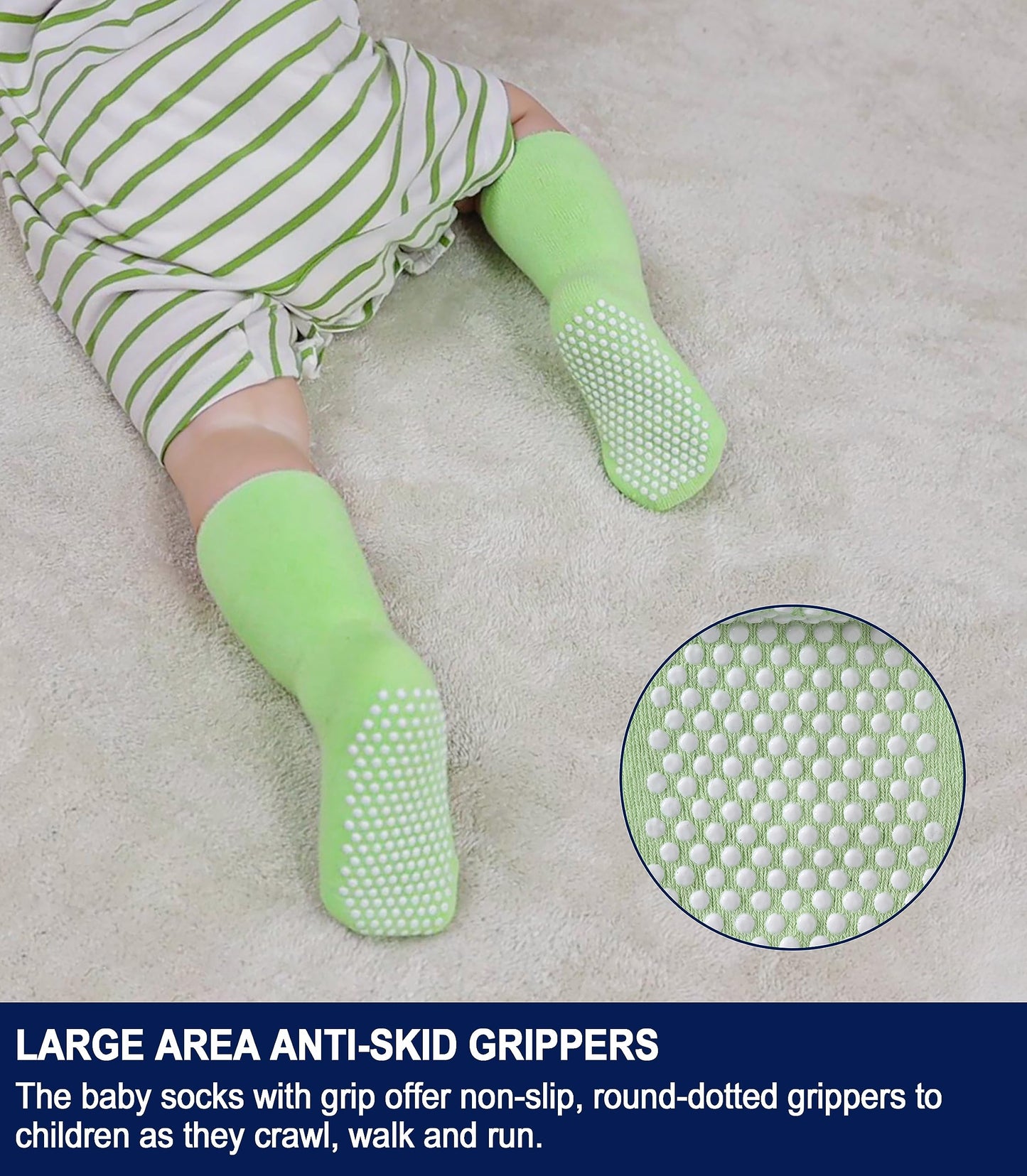 Sdbing Baby Boys Girls Grips Socks Infant Toddlers Kids Non Slip Warm Thick Cotton Ankle Crew Socks With Grippers (1-3T, 6 Pairs