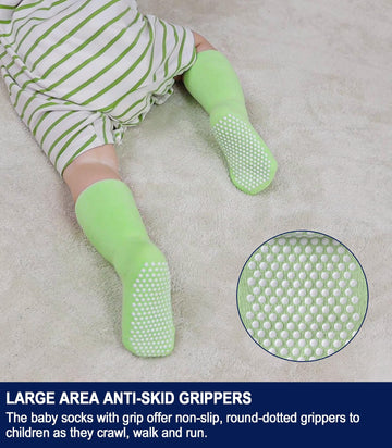 Sdbing Baby Boys Girls Grips Socks Infant Toddlers Kids Non Slip Warm Thick Cotton Ankle Crew Socks With Grippers (1-3T, 6 Pairs