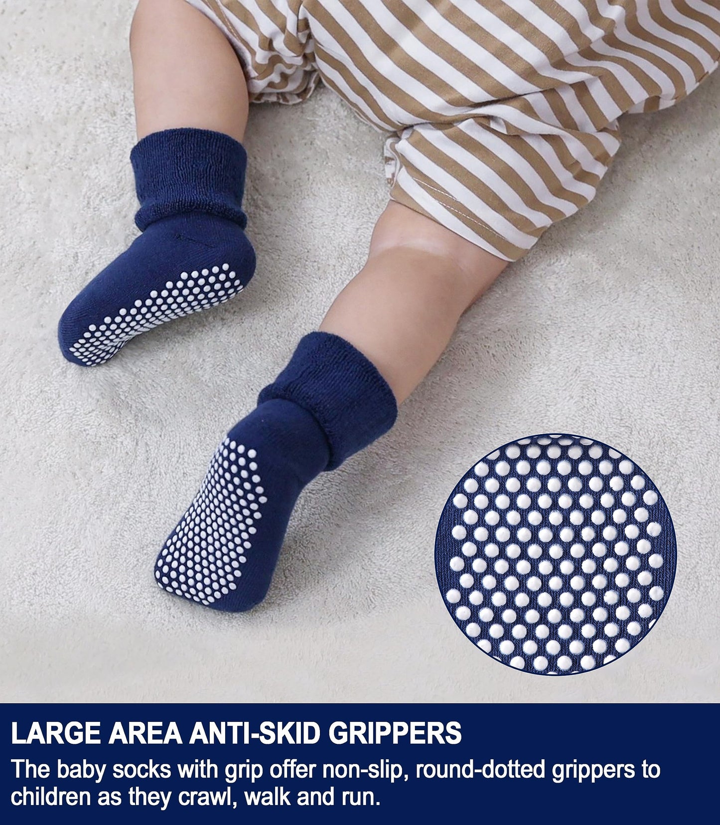 Sdbing Baby Boys Girls Grips Socks Infant Toddlers Kids Non Slip Warm Thick Cotton Ankle Crew Socks With Grippers (3-12 Months,