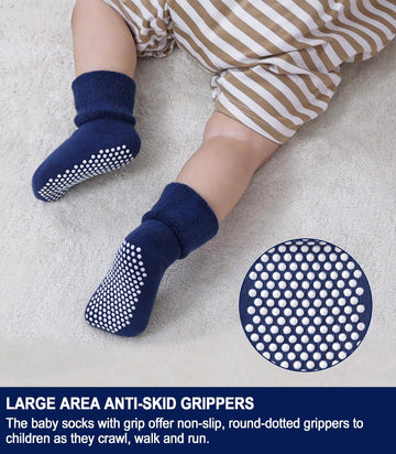 Sdbing Baby Boys Girls Grips Socks Infant Toddlers Kids Non Slip Warm Thick Cotton Ankle Crew Socks With Grippers (3-12 Months,
