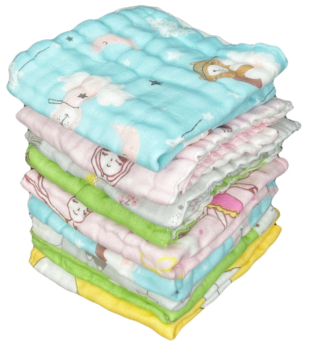 TERI BERI Muslin Cotton Printed Face Towels for Newborn Baby Extra Soft Hankies Reusable Napkins for Infants Toddlers (Pack of 5