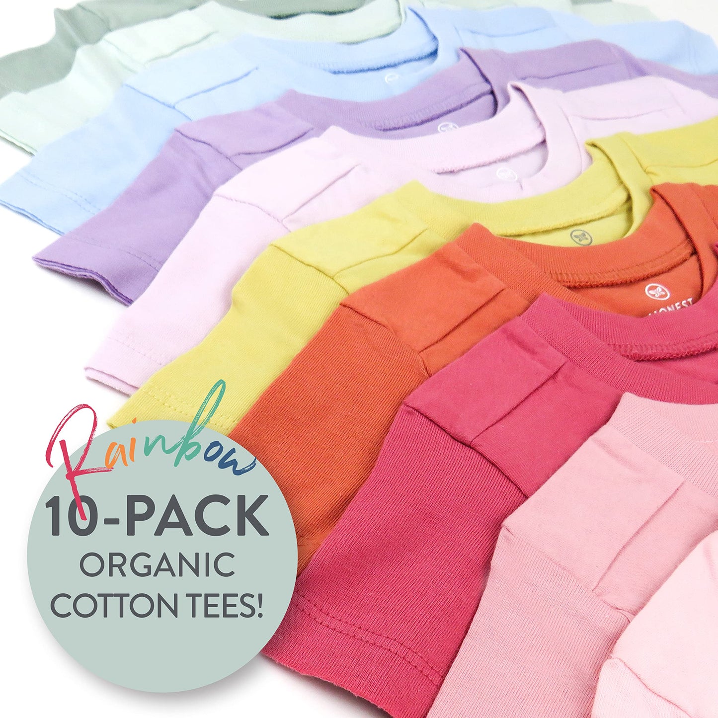 Honestbaby Organic Cotton Short Sleeve T-Shirts 10-Pack Rainbow Gems Pinks 12 Months