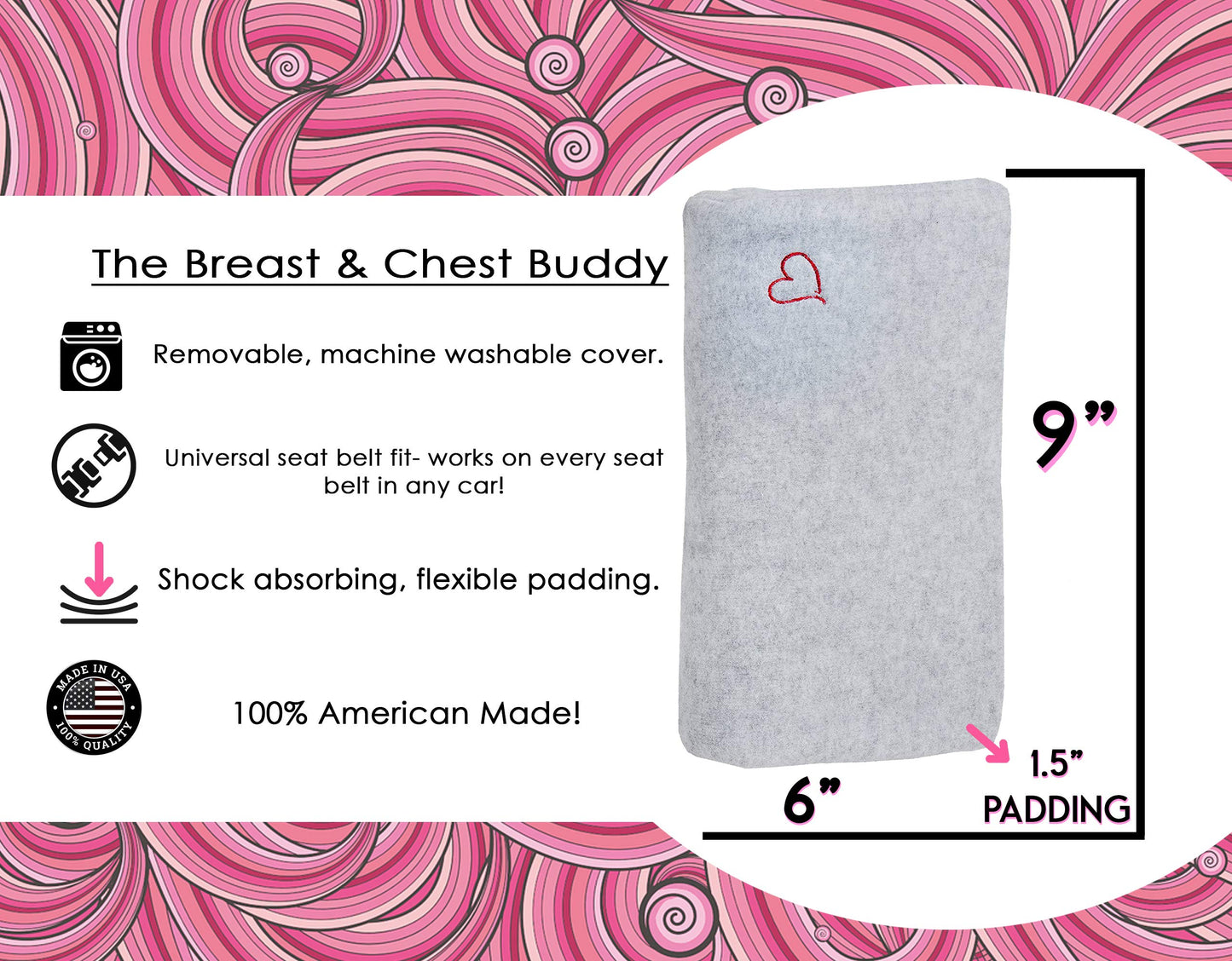 The Breast & Chest Buddy - Seatbelt Cushion For Open Heart Surgery, Mastectomy And Chest Reconstruction Sites - Solid Gray With
