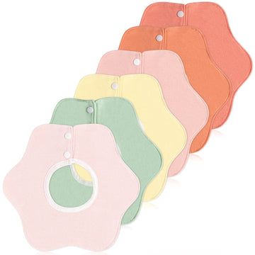 Zainpe 6Pcs 360 Rotate Baby Bibs Waterproof Snap Baby Bib Solid Colors Pink Orange Green Snap Cotton Absorbent Feeding Burp Clot