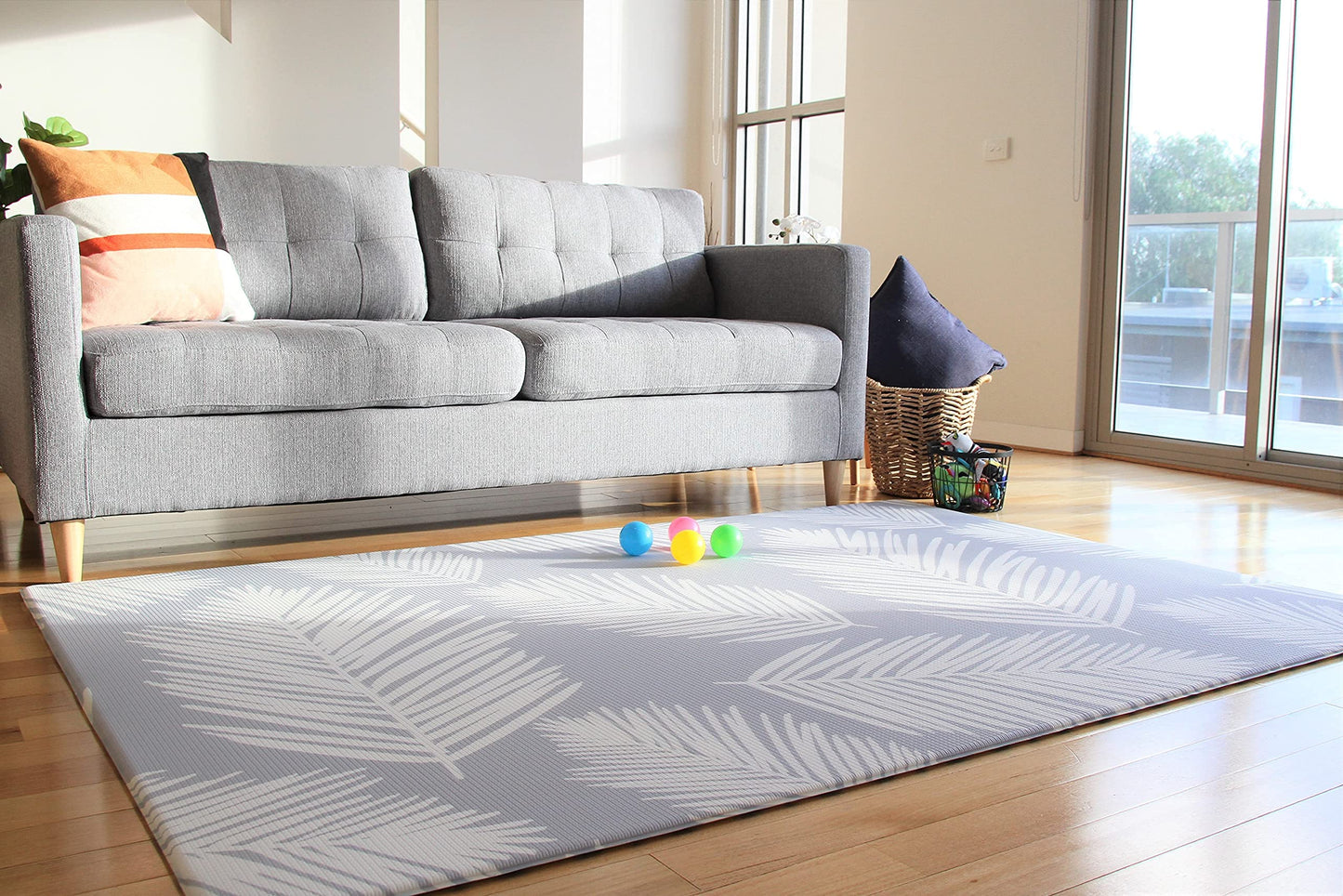 Cushmat Stylish Reversible Foam Play Mat (Large, Palm Gray - Blue Diamonds) - Soft, Waterproof, Durable Play Mat For Infants, Ba