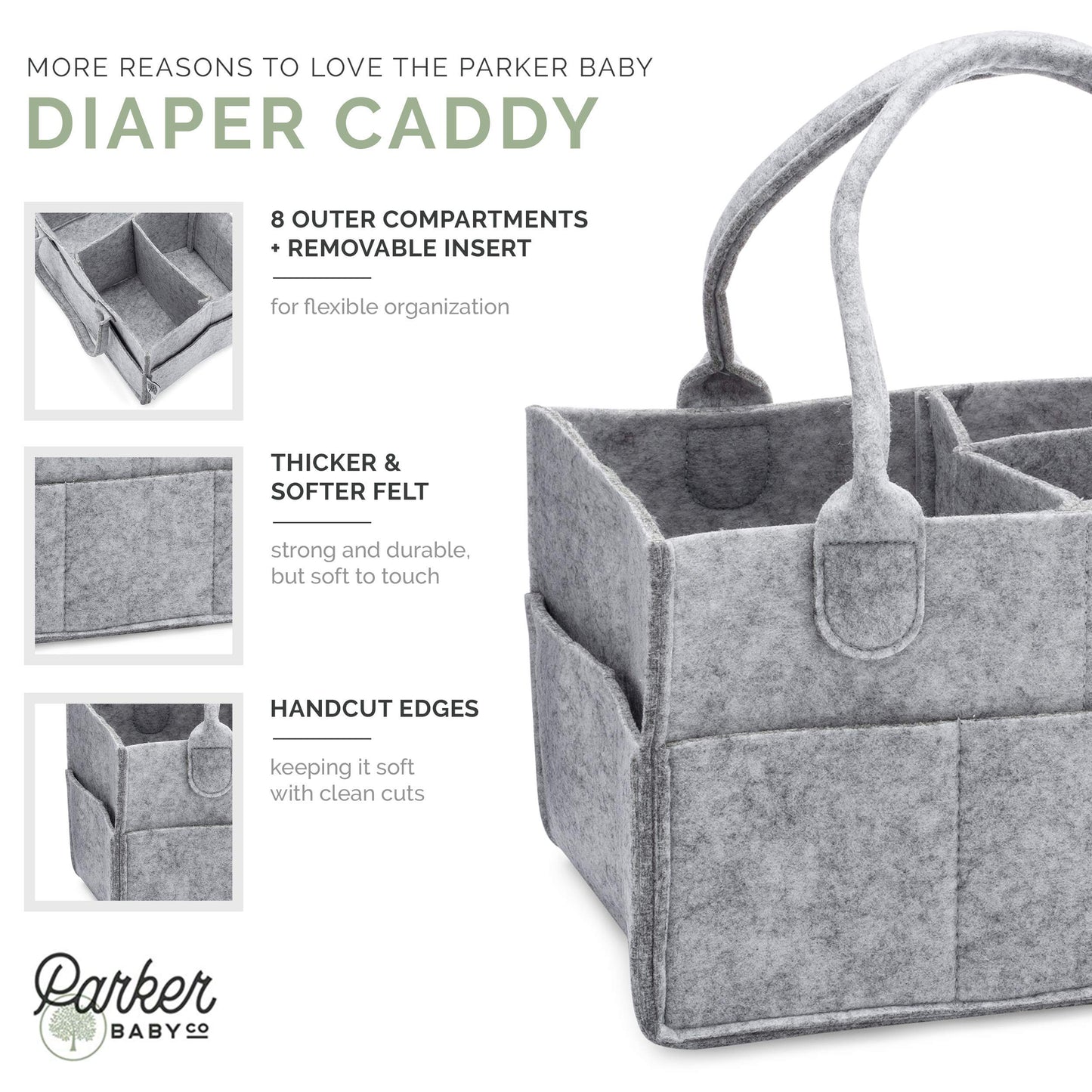 Parker Baby Diaper Caddy - Nursery Storage Bin And Car Organizer For Diapers And Baby Wipes - Gray, Large