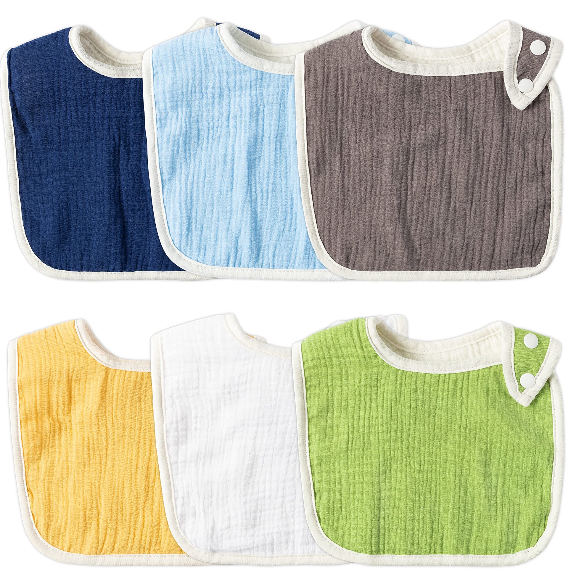 Zainpe 6Pcs Snap Muslin Cotton Baby Bibs For Boys Girls Blue Green Feeding Bib Adjustable Neutral Gray Burp Cloths With 6 Absorb