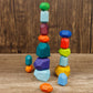Cllayees 16 Pcs Wooden Stacking Blocks Rocks Building Toys, Colored Solid Wood Stones Pre-School Educational Games Creative Toys