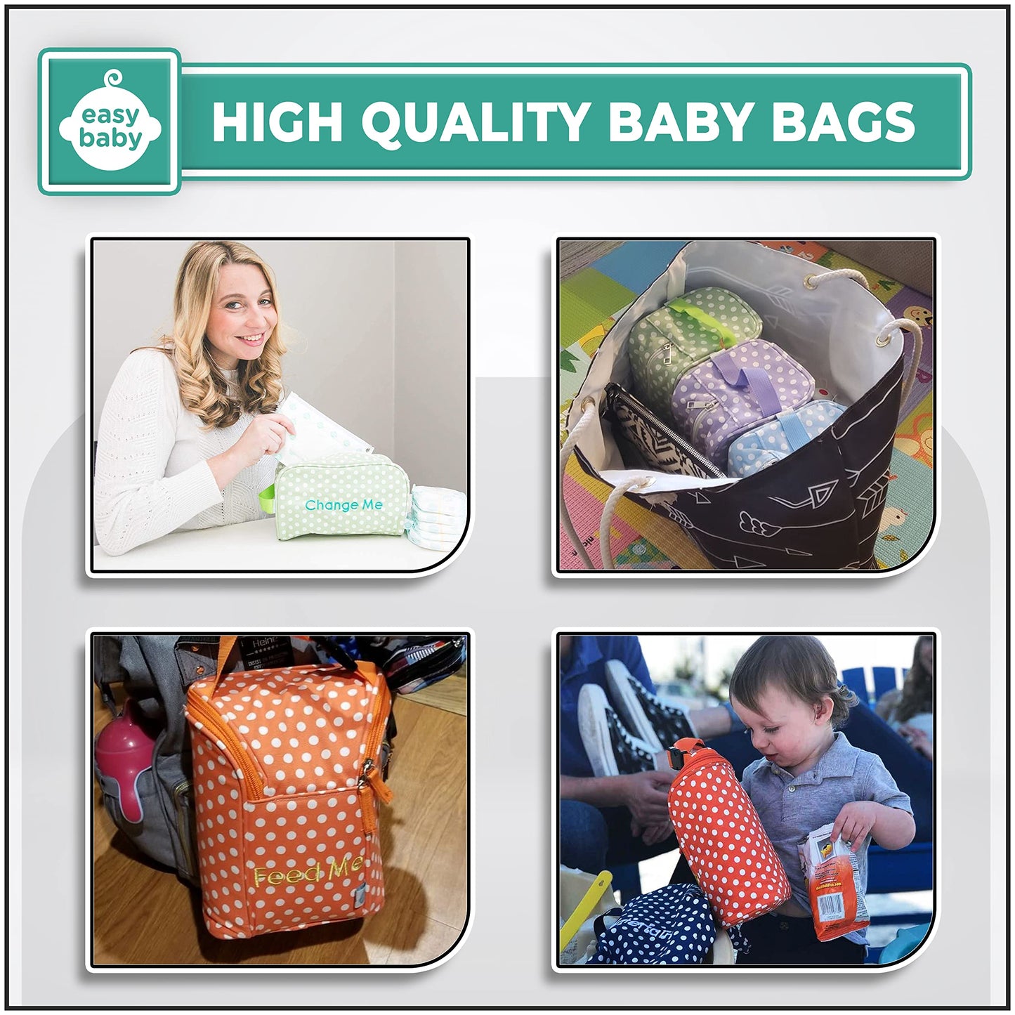 Easy Baby - Diaper, Bottle, And Supplies - Organizer Pouches And Changing Pad - Change, Feed, Dress, And Clean Me (8 Pack Laguna