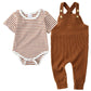 Yuemion Newborn Baby Boy Clothes,2Pcs Infant Boy Romper Bodysuit Spring/Summer Stripe Outfits +Bib Overall Pants(12-18 Month)