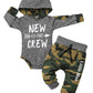 Fommy Baby Boy Clothes 3-6 Months Baby Boy Clothes New To The Crew Letter Print Hoodies+Camouflage Long Pants Camo 2Pcs Outfits