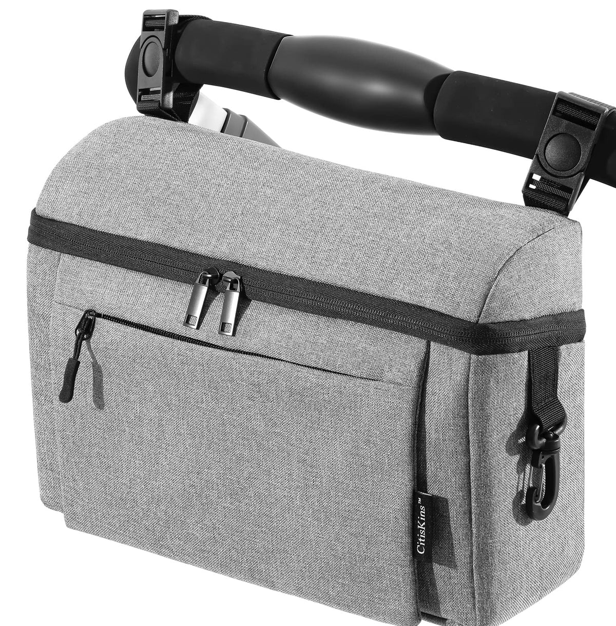 CitisKins Universal Baby Stroller Organizer Large Space with Insulated Cup Holder Detachable Diaper Bag Adjustable Shoulder Stra