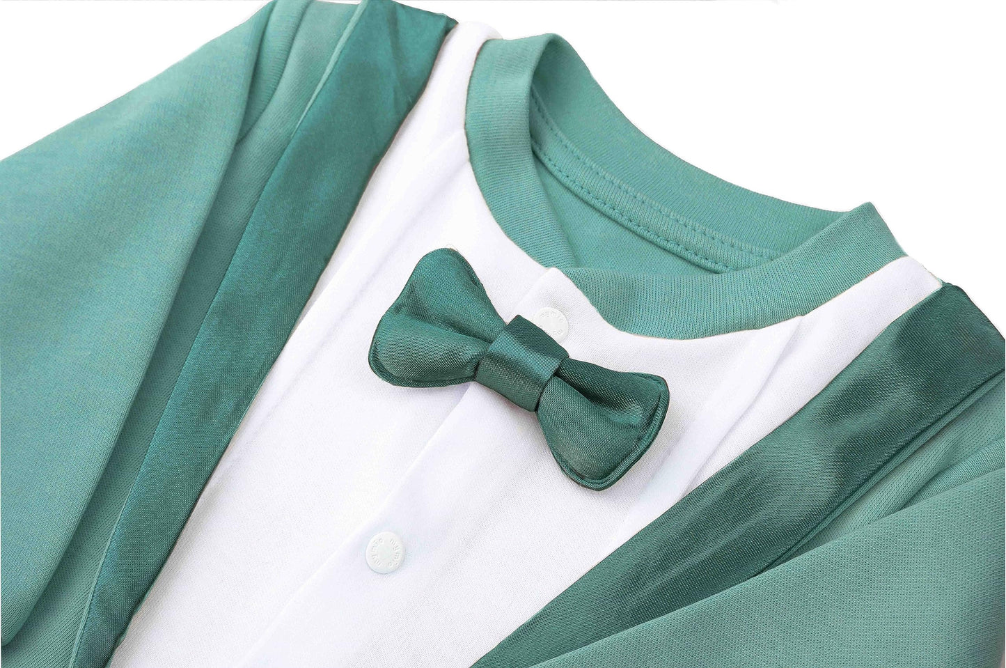 Lilax Baby Boy Gentleman Tuxedo Footie Christmas Holiday Outfit With Bow Tie (3 Months, Seafoam)