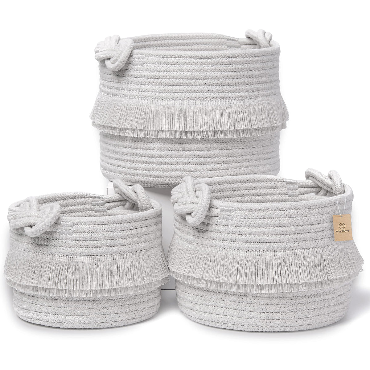 NaturalCozy 3Piece Boho Decor Storage Basket Set  Cotton Rope Woven Baskets for Organizing! Small Basket for Baby Stuff, Baby 