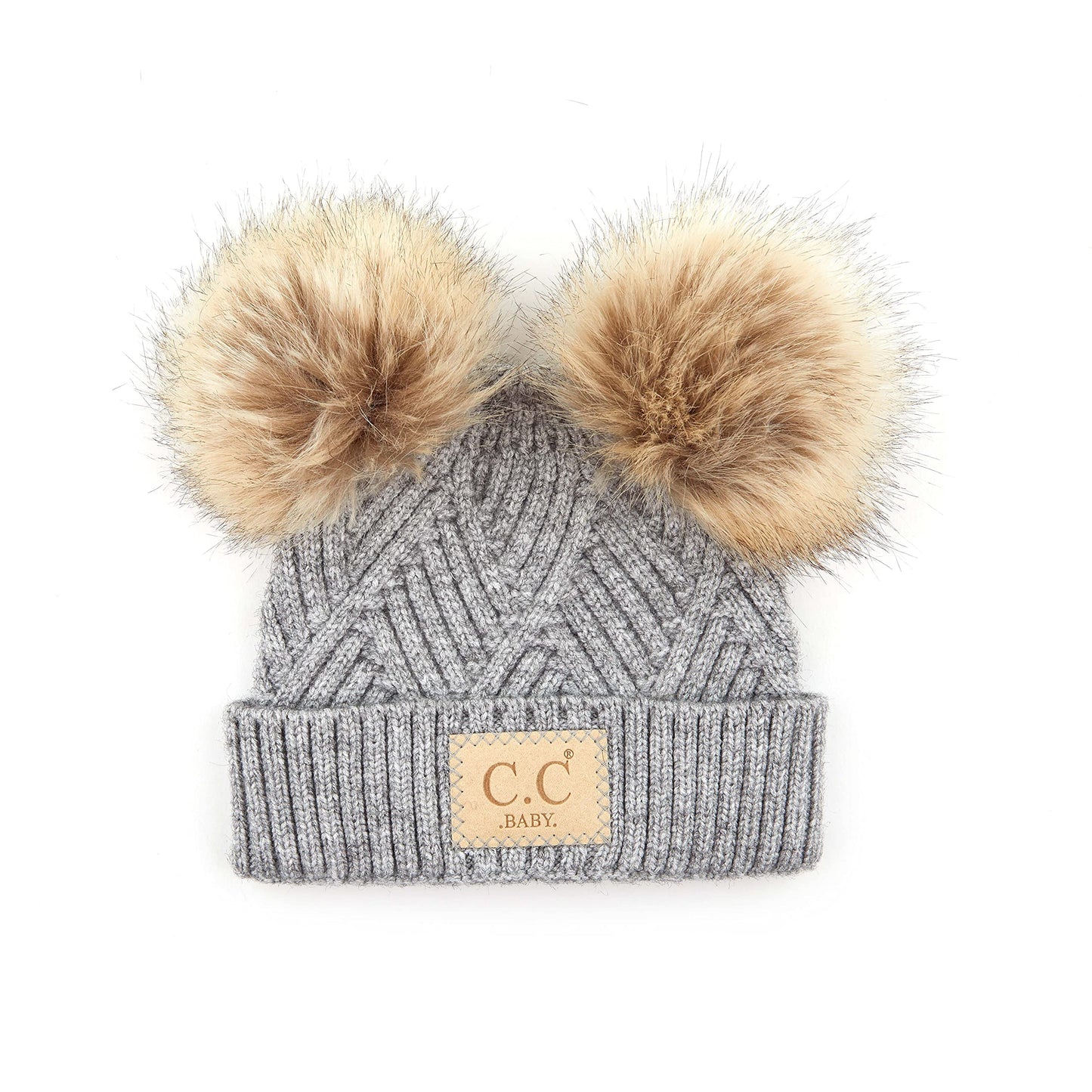 Funky Junque Baby Girl Winter Hat Double Pom Pom Beanie For Infants - Heather Grey