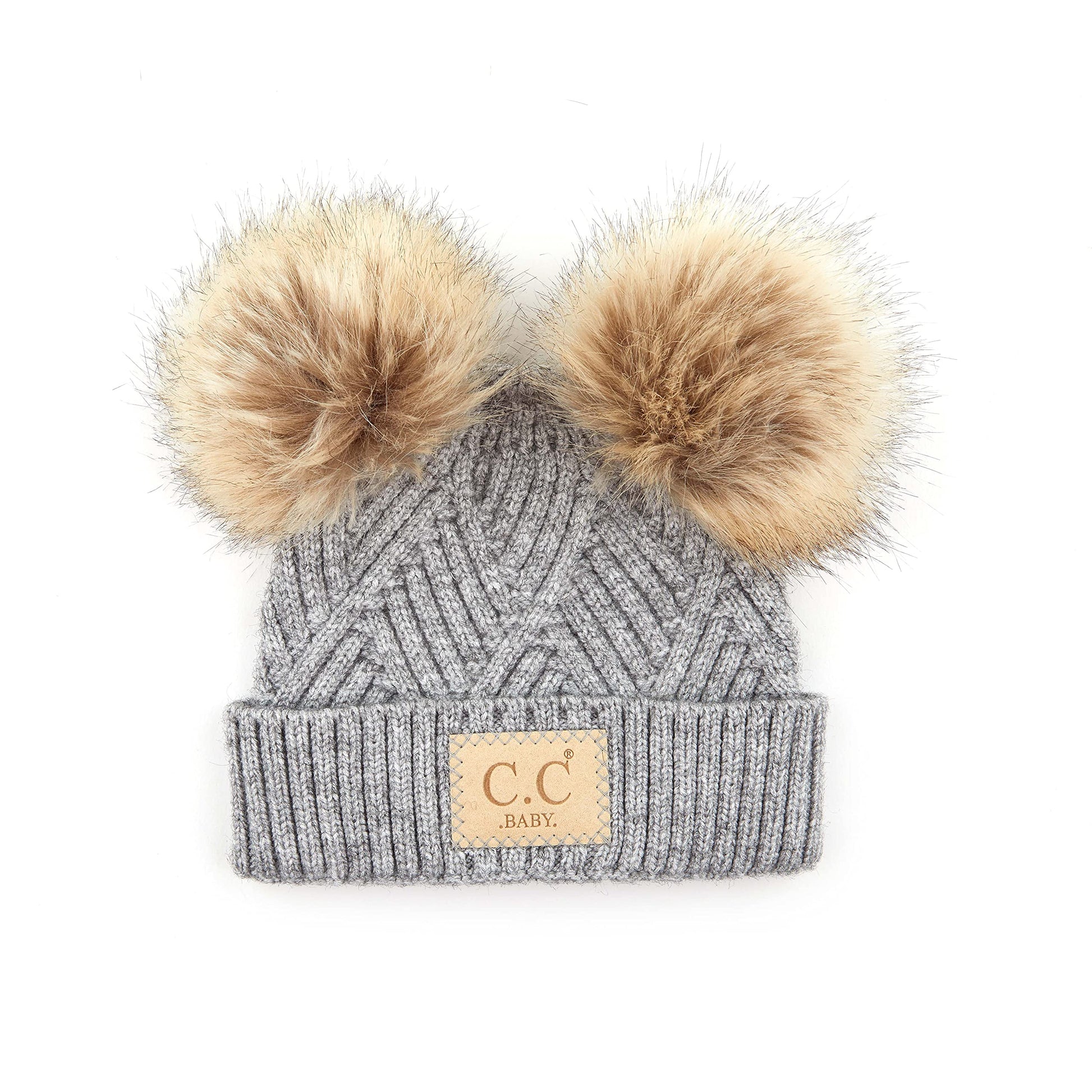 Funky Junque Baby Girl Winter Hat Double Pom Pom Beanie For Infants - Heather Grey