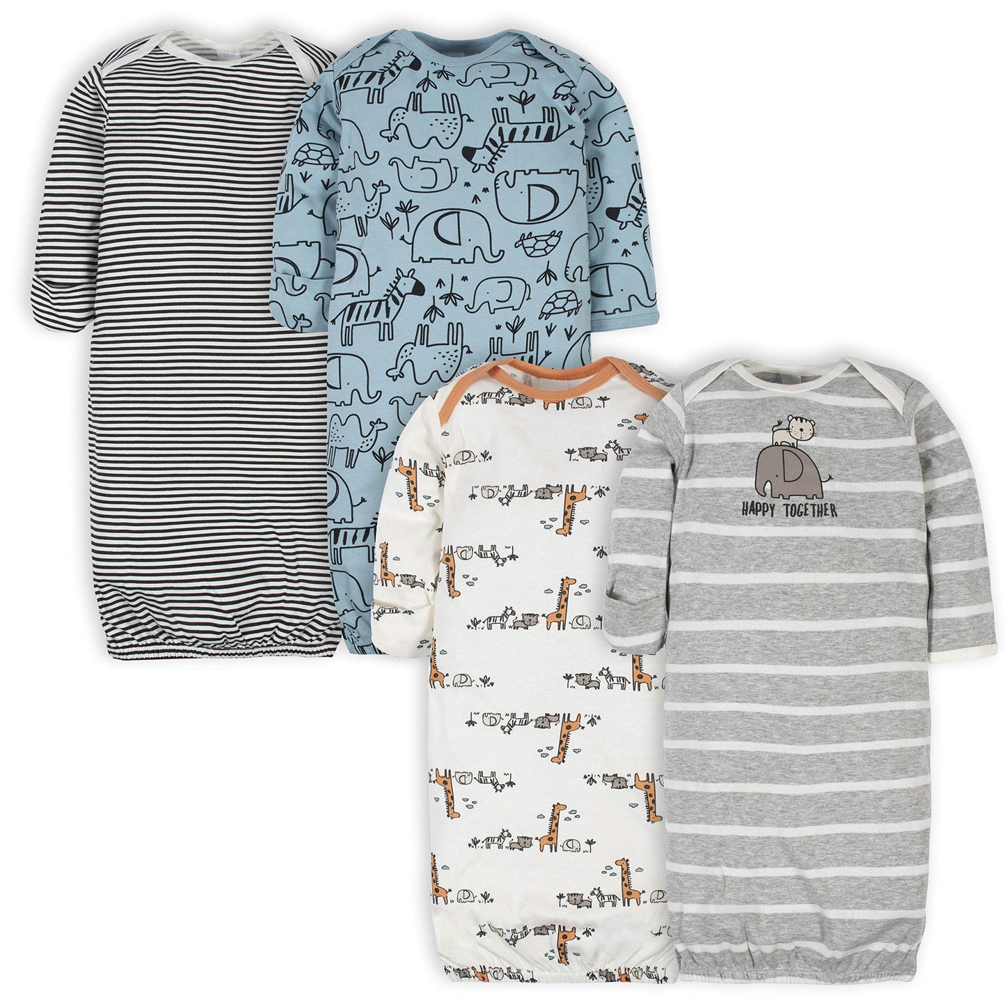 Gerber Unisex Baby Boy And Girls 4-Pack Sleeper Gown Jungle Blue 0-6 Months
