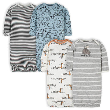 Gerber Unisex Baby Boy And Girls 4-Pack Sleeper Gown Jungle Blue 0-6 Months