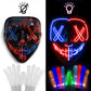 Halloween Mask Skeleton Gloves Set, Halloween Costumes Gifts For Men Women Boys Girls, 3 Modes Light Up Scary Led Mask With Led
