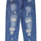 Kidscool Space Baby Elastic Inside Ripped Jeans,Little Toddler Kids Distressed Denim Pants,Blue,12-18 Months