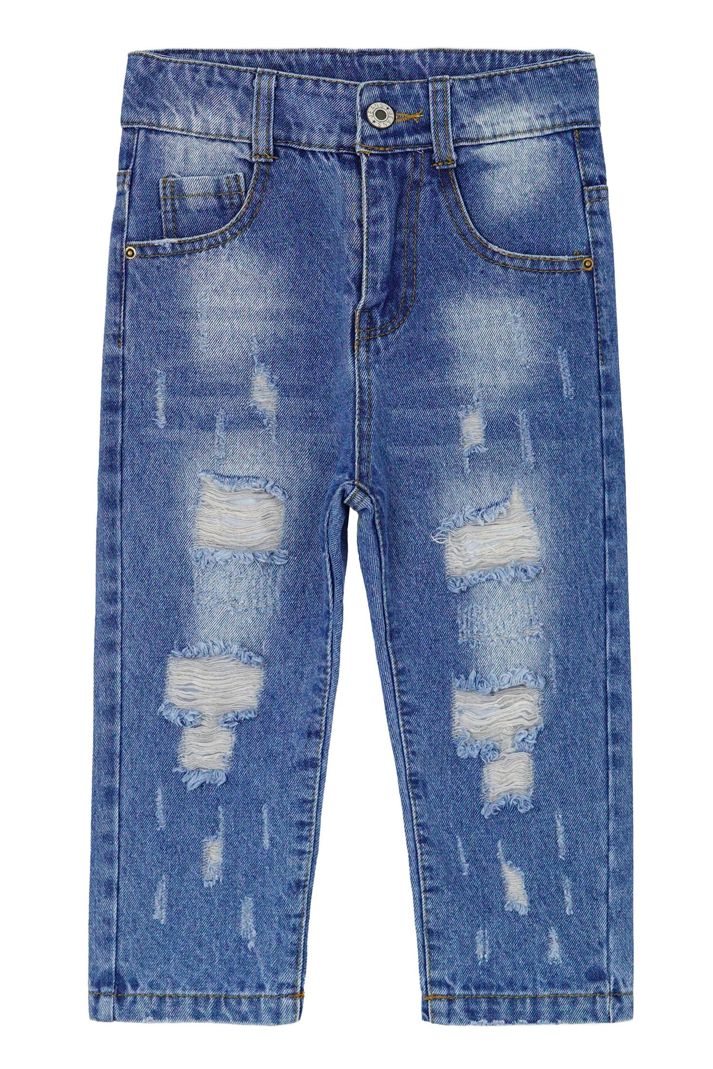Kidscool Space Baby Elastic Inside Ripped Jeans,Little Toddler Kids Distressed Denim Pants,Blue,12-18 Months
