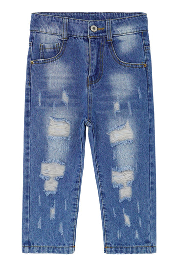 Kidscool Space Baby Elastic Inside Ripped Jeans,Little Toddler Kids Distressed Denim Pants,Blue,12-18 Months