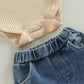 Fhutpw Newborn Baby Girl Clothes Infant Rib Frill Long Sleeve Romper Flared Pants Headband Set 3Pcs Fall Winter Outfits (B- Apri