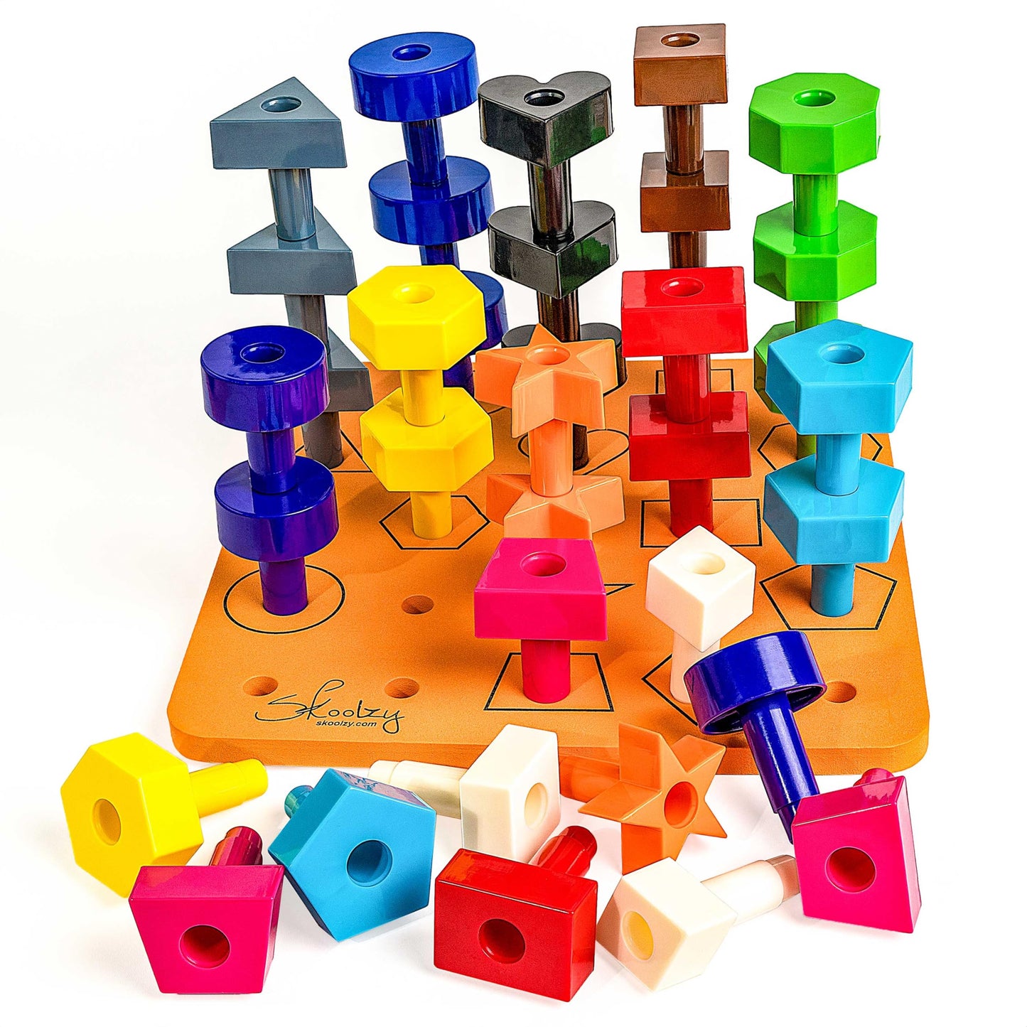Skoolzy Toddler Peg Board 38 pcs - Pegboard for Toddlers - Stacking Peg Board - Montessori Learning Toys for Toddlers 2+