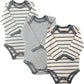 123 Bear Baby 3-Pack Soft Cotton Spandex Bodysuits (Gray Stripes 2 Long-Sleeve, Newborn)