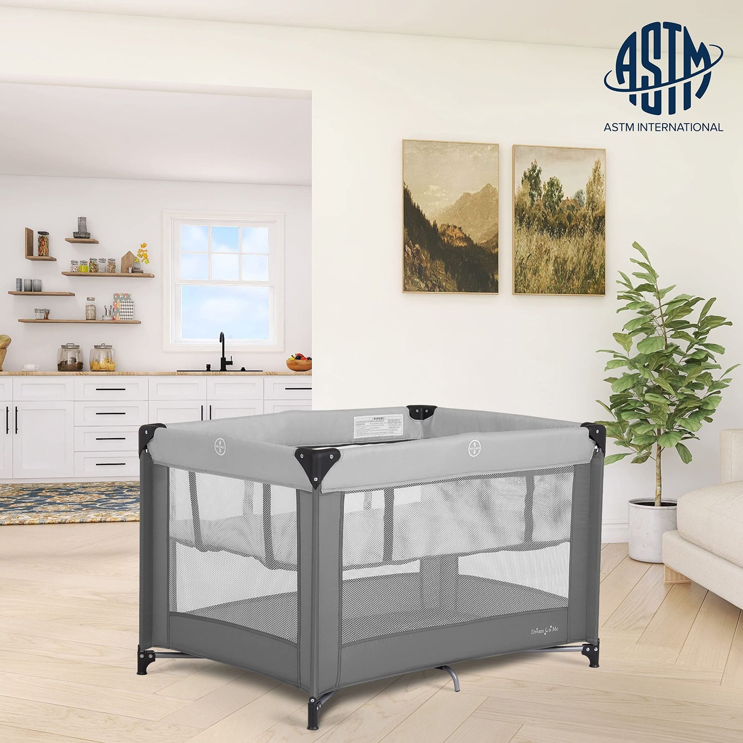 Dream On Me Zazzy Portable Playard with Bassinet in Grey, Packable and Easy Setup Baby Playard, Lightweight and Portable Playard
