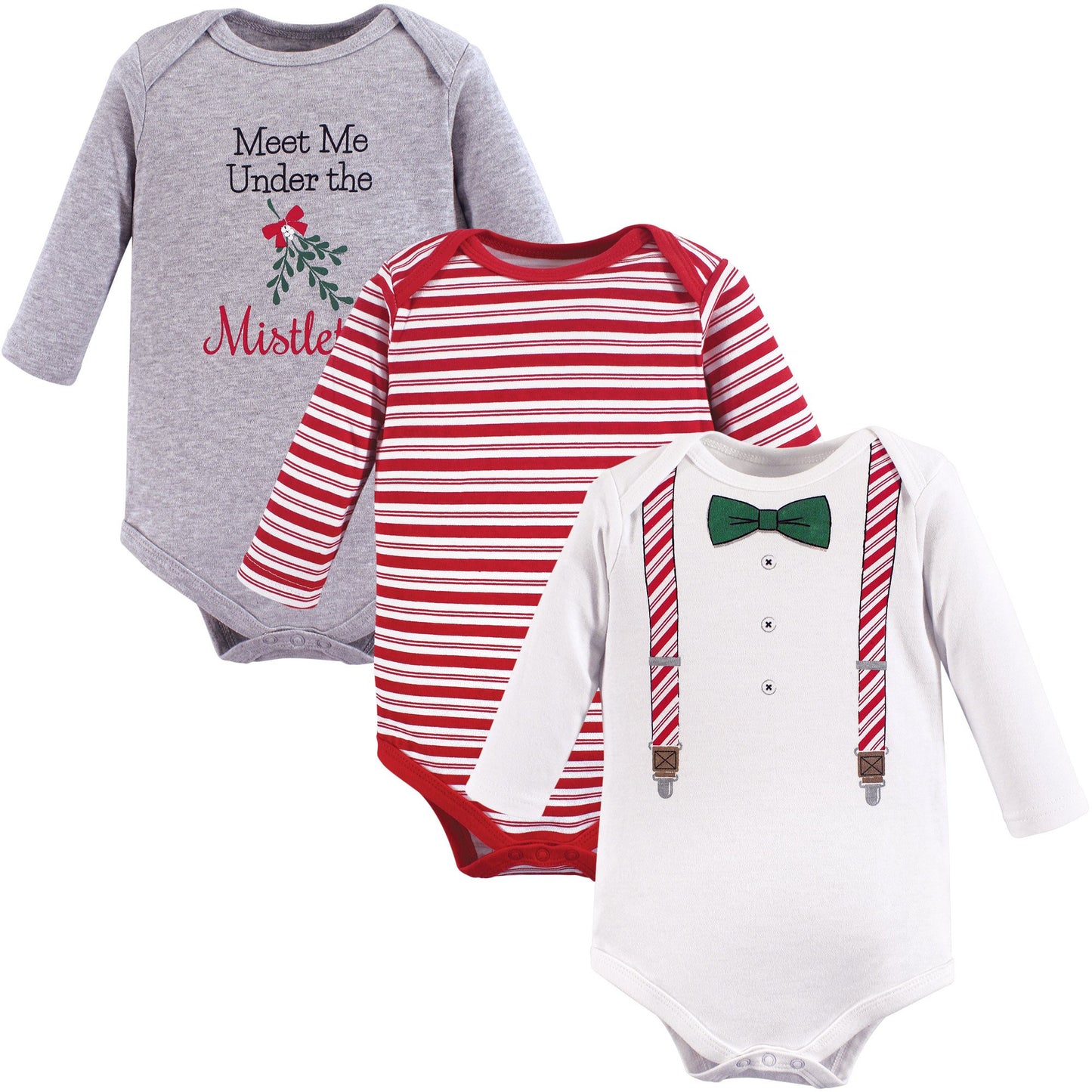 Little Treasure Unisex Baby Cotton Bodysuits, Christmas Suspenders, 3-6 Months