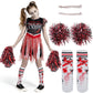 Spooktacular Creations Zombie Halloween Cheerleader Costume, Girls Scary Cheerless Costume, Kids Dead Cheerleading Outfit For Ha