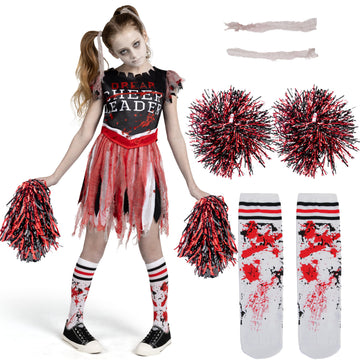 Spooktacular Creations Zombie Halloween Cheerleader Costume, Girls Scary Cheerless Costume, Kids Dead Cheerleading Outfit For Ha