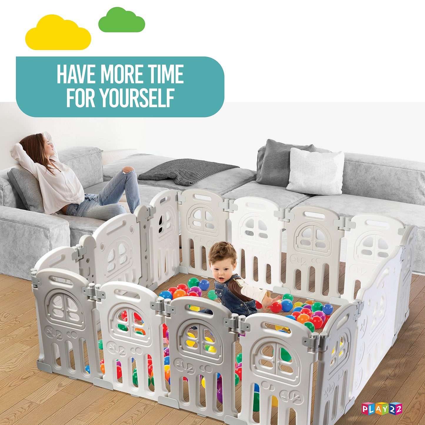 Play22 Foldable Baby Playpen 14 Panel - Kids Safety Activity Play Center - Safety Play Yard Play Pens For Babies - Safety Gates