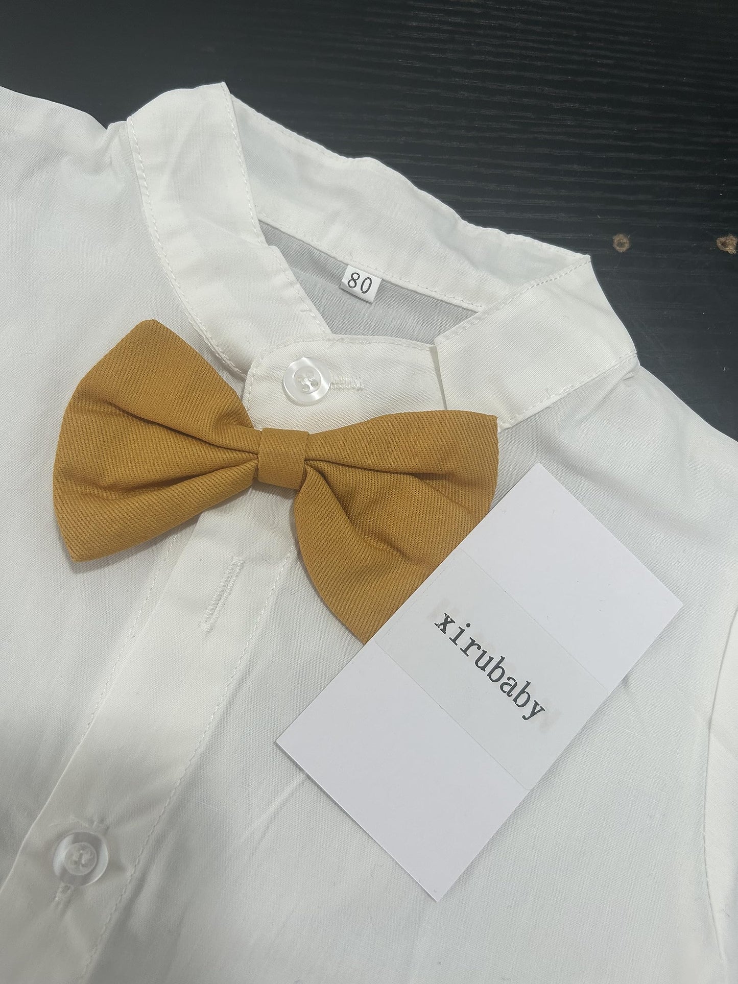 Xirubaby Baby Boys Short Sleeve Gentleman Bowtie Overalls Outfit Suits Set(80/12-18M, Yellow)