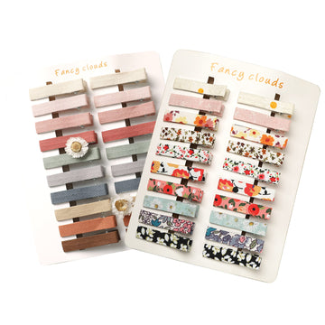 Hair Clips For Women And Girls,Assorted 40 Pcs Flower Print And Netural Color Handmade Barrettes,Fully Lined Alligator Hair Acce