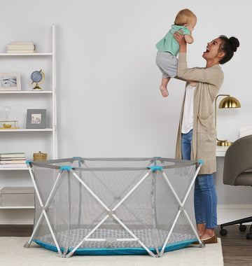 Regalo My Portable Play Yard Deluxe With Removable Pad, Indoor And Outdoor, Bonus Kit, Aqua, 6-Panel