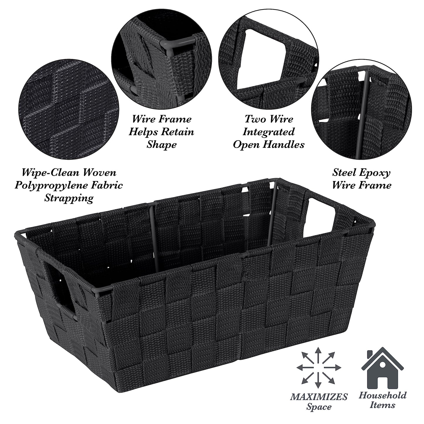 Simplify Small Shelf Woven Strap Tote | Decorative Storage Basket | Built In Handles | Organization | Closet | Bedroom | Bathroo