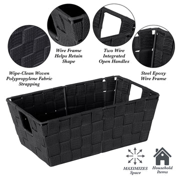 Simplify Small Shelf Woven Strap Tote | Decorative Storage Basket | Built In Handles | Organization | Closet | Bedroom | Bathroo