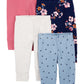 Simple Joys By Carter'S Baby Girls' 4-Pack Pant, Ivory/Light Blue Dots/Navy Floral/Pink, 6-9 Months