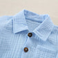 Baby Boys Clothes Set Toddler Infant Boys Button-Down Shirt Tops + Cotton Gauze Shorts Summer Outfit 2Pcs With Pockets (Blue, 6-