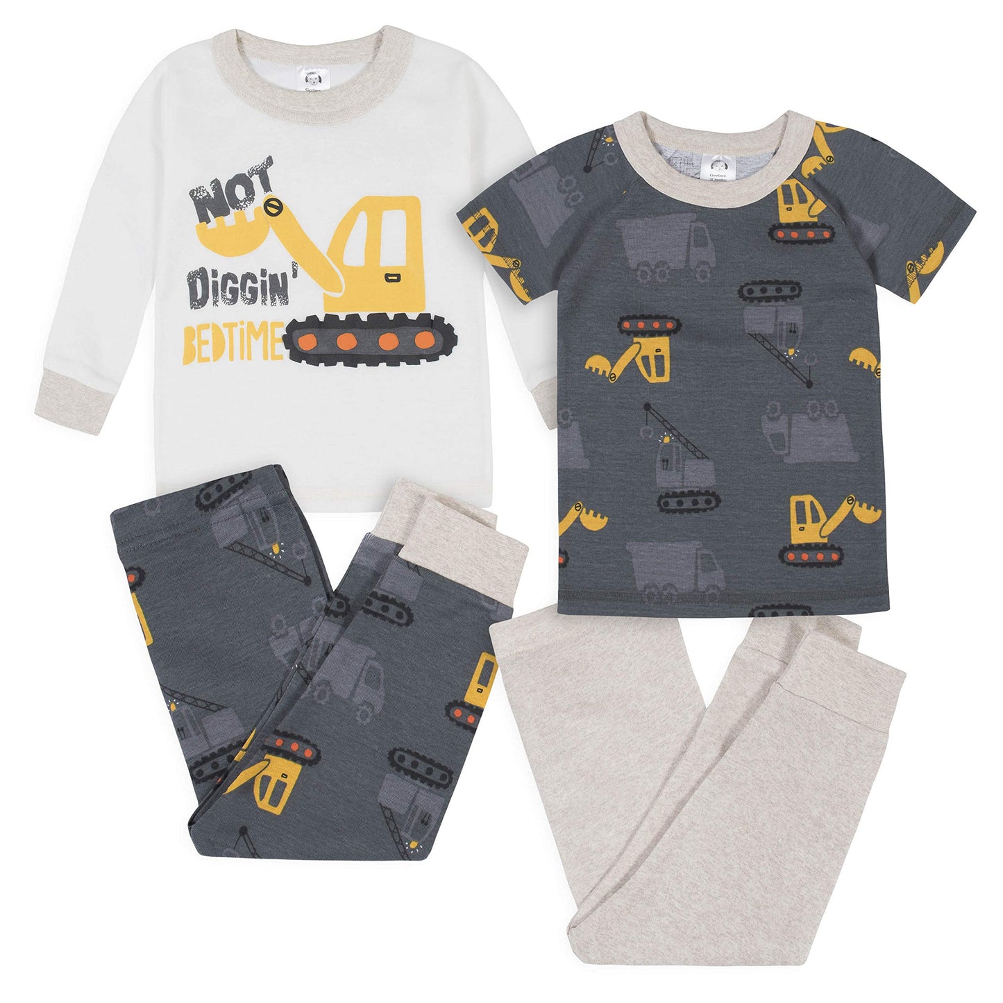 Gerberbaby Boystoddler Snug Fit 4-Piece Pajama Setdump Truck Grey18 Months