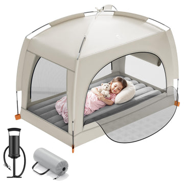 QPAU Inflatable Toddler Travel Bed with Tent - Lightweight Blow Up Kids Air Mattress with Hand Pump - Indoor & Outdoor Portable 