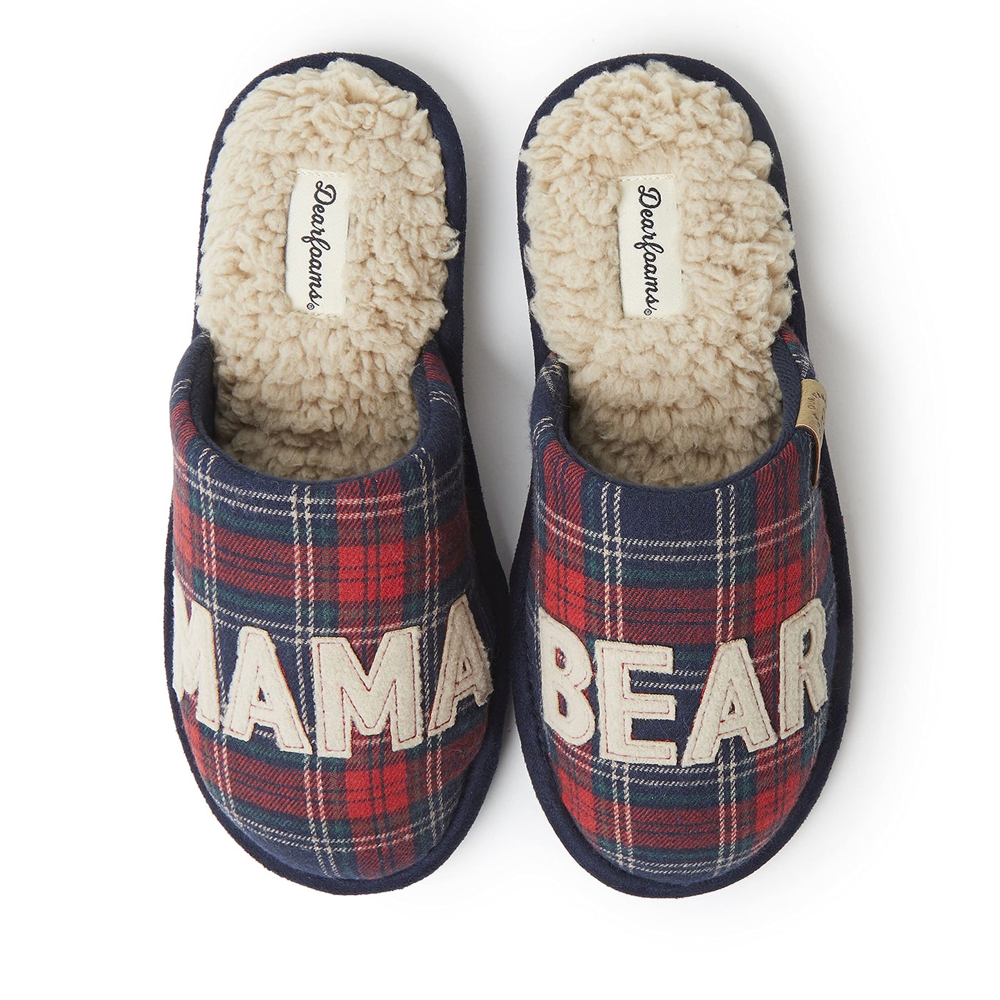 Dearfoams Womens Mama Bear Slipper, Navy Plaid, Small